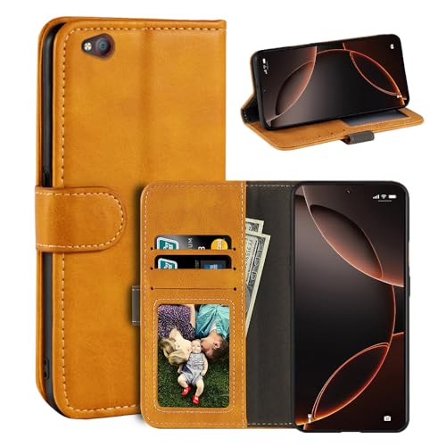 UOGNADGD Leder-Flip-Hülle Kompatibel mit ZTE Nubia N2 Geldbörsen-Hülle mit Kartenfächern, Magnetverschluss, Kickstand, RFID Stoßfest (Hellbraun)