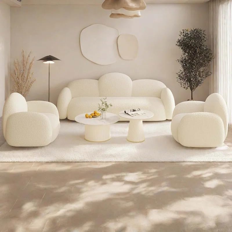 Image of LEGACY OF COMFORT Loeke 3-Piece Living Room Set 3 +1 +1 Sofa Set Cloud Shape Boucle Sofa for Living Room White