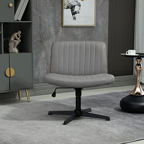 Goujxcy Home Office Chair, Modern Mid-Back Tufted Pu Computer Desk Chair Swivel Adjustable Accent Home Office Task Chair Executive Chair With Soft Seat (Grey2) #TOP1