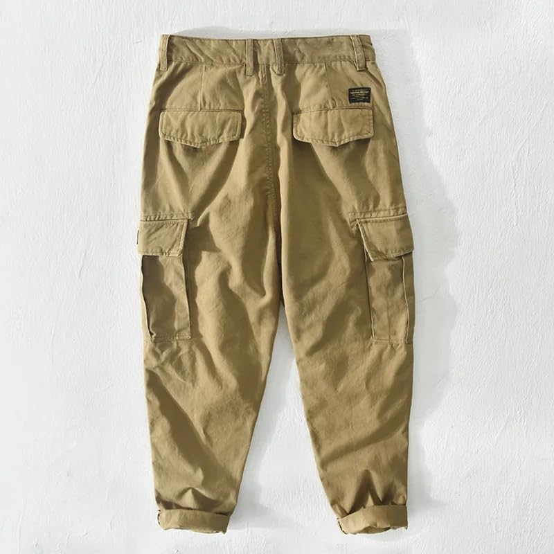 Spring Summer Men Cargo Pants Cotton Multi-Pockets Loose Vintage Casual Trouser3