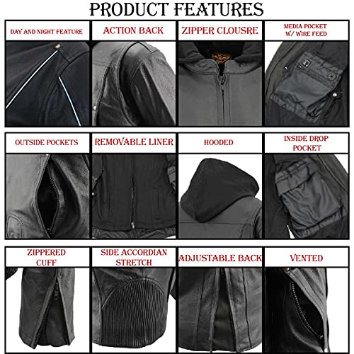 Image of Milwaukee Leather Women's Premium Leather Motorcycle Riding Jacket With Removable Hoodie Liner