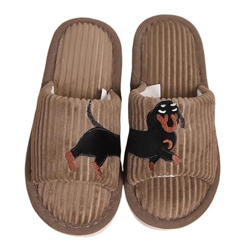 Pantuflas de hotel impresas de invierno para mujer, suaves, cálidas, cálidas, de fieltro, antideslizantes, ligeras, cómodas, pantuflas para invitados, otoño, forradas, ortopédicas, marrón, 42 EU