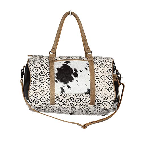 Myra Bag Meandering Upcycled Canvas & Cowhide Travveller Duffel Bag S-13274