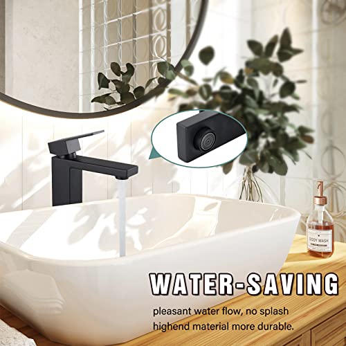 Heyalan Vessel Sink Faucet Matte Black Sus304 Stainless Steel Bathroom Sink Faucet Tall Body Vessel Bowl Tap Single Handle 1 Hole Lavatory Vanity Mixer Bar Tap Tall Spout Deck Mount #TOP5