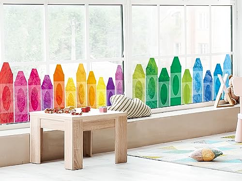 Image of Whaline 9 Sheets Back to School Window Clings, Colorful Crayons | Window Decals, Watercolor Double-Sided Windows Stickers, for Classroom Home Glass Blackboard Decor