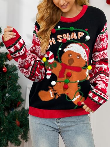 Image of Ugly Christmas Sweater for Women Funny Crewneck Knit Christmas Sweater for Family Pullover Long Sleeve Top