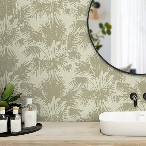 Papel tapiz de hojas de palma verde para cocina y salón estilo vintage tropical Livelynine 4