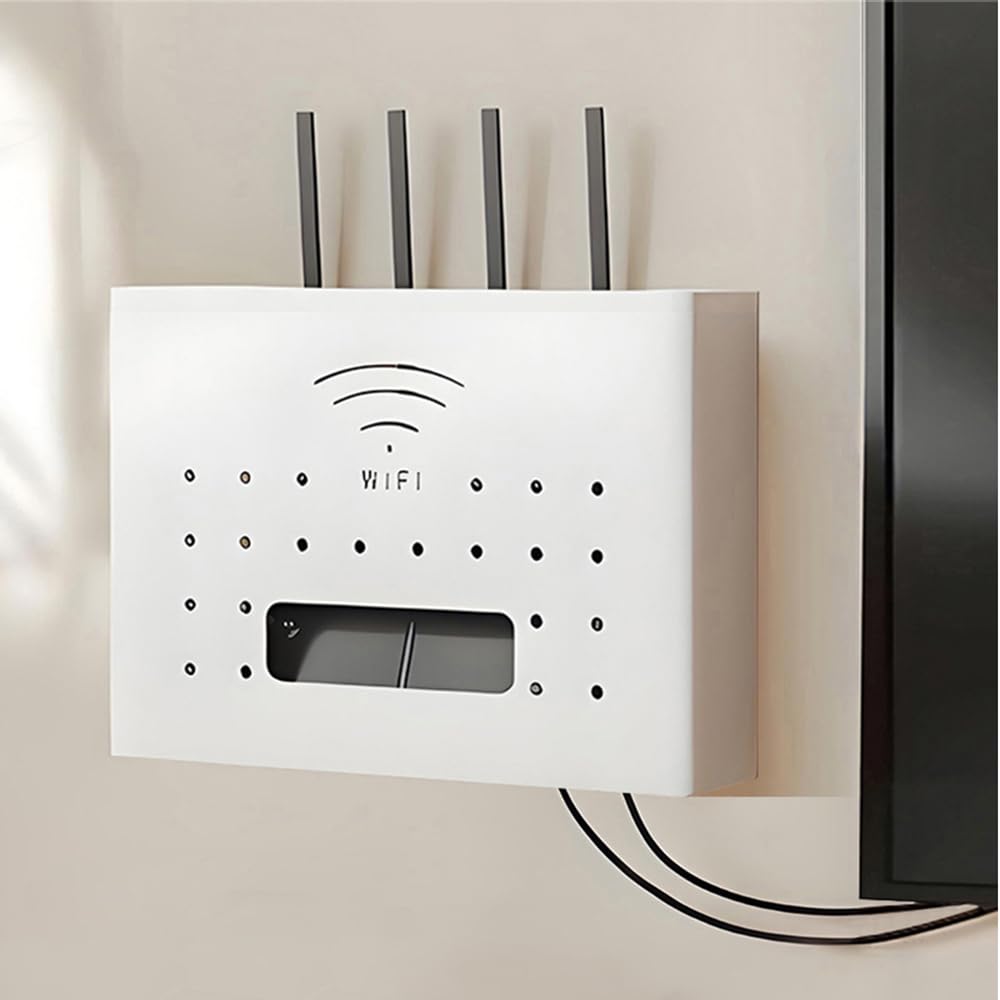 Modem Wifi, Porta Modem, Scatola Porta Cavi per Nascondere le Prese e il Router e Mettere in Ordine i Suoi Cavi(30x7x22cm,White)