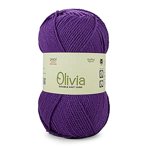 Image of Ganga Acrowools Olivia, Double Knit Yarn. Hand Knitting And Crochet Yarn. Oekotex Class 1 Certified. Pack Of 2 Balls - 100Gms Each. Shade No - Olv018, Purple Royal