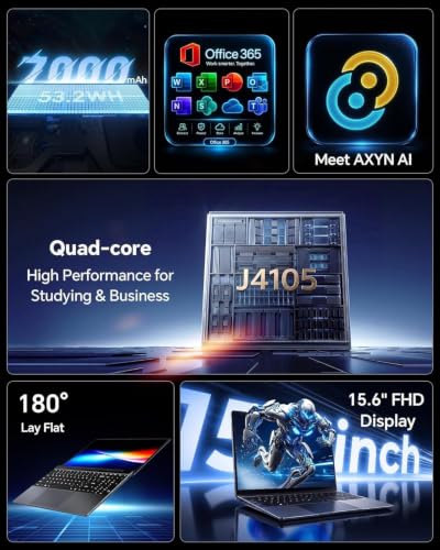 Image of 15.6 inch AI Laptop with Office 365, 6GB RAM 128GB SSD, Win 11 Laptops