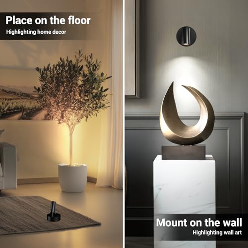 Image of TaoFiaCo Spotlight Indoor, Wireless Battery Operated with Remote,Uplight Indoor Down Light for Picture on Wall, Plant Spotlight Dimmable Timer, Ceiling Lights Painting for Trees Plant, Black 2 Pack