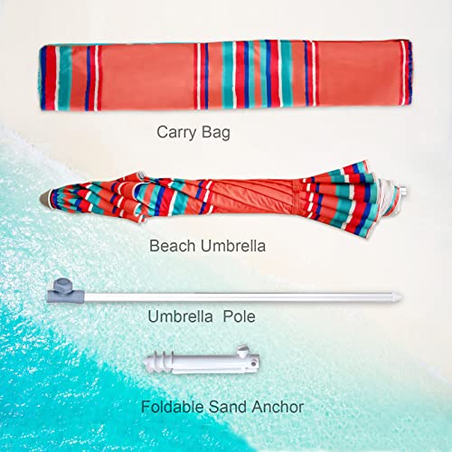 Image of AMMSUN 7ft Heavy Duty HIGH Wind Beach Umbrella with sand anchor Vent Tilt Sun Shelter, UV 50+ Protection Portable Outdoor Sunshade Umbrellas Carry Bag for Patio Garden Pool Backyard Rust Red