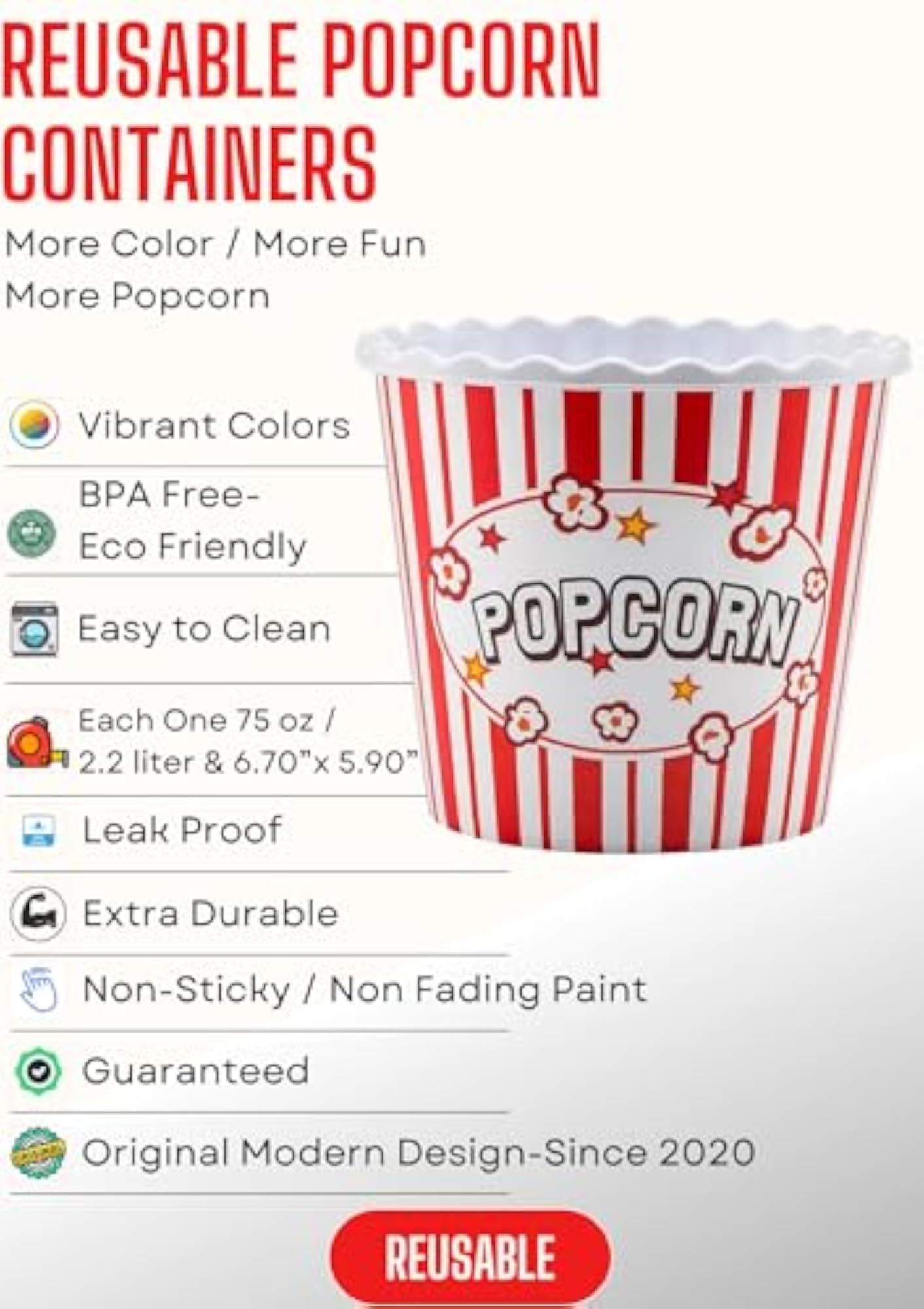 Modern Reusable Plastic Popcorn Box Set for Movie Night