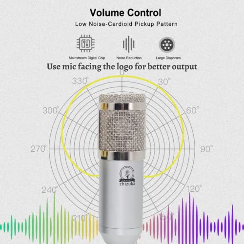 Image of ZHIZUKA Condenser Microphone Set V8 Sound Card Mixer Amplifier Voice Changer Audio Interface | Singing Smule Live Streaming Podcast Broadcasting (3.5mm Mic + Sound Card, Silver)