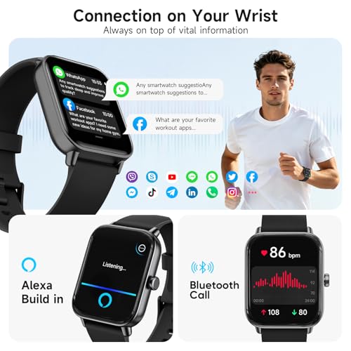 Image of Smart Watch for Men,1.85 inch AMOLED Touchscreen for Android & iPhone Alexa Built-in Bluetooth Calls,Fitness Watch 110+ Sport Modes Heart Rate /Sp02 /Sleep /Calories Monitor IP68 Waterproof(Black, 1.85)