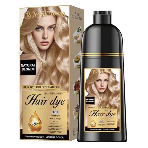 Joyful Young Natural Hair Dye Shampoo 3 IN 1, Hair Color for Gray Hair Coverage, Hair Coloring Shampoo for Women, Color Shampoo Beard Dye for Men, Vegan Ammonia Free Hair Shampoo (NATURAL BLONDE)