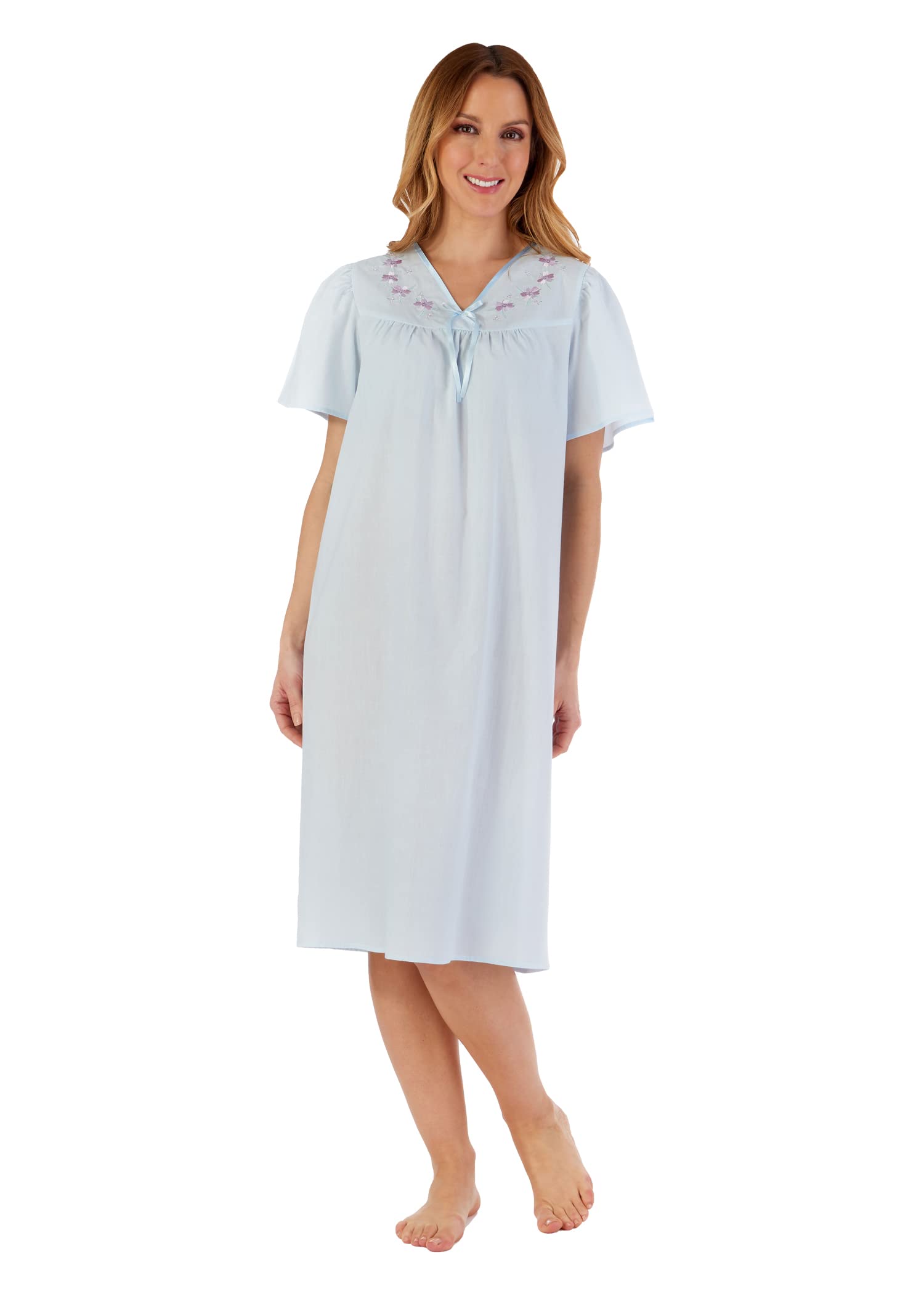Slenderella Ladies Polycotton Open Back Nightdress ND55204 Blue 24-26