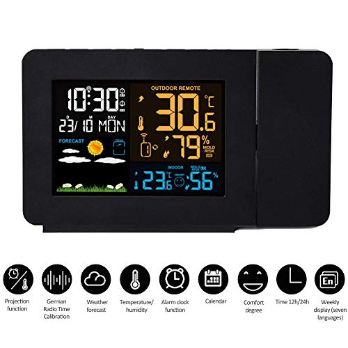 Preisvergleich Produktbild Dream-cool Elektronische Multifunktions- Innen- und Außentemperatur-Feuchtemessgerät Farbdisplay Wettervorhersage Wecker