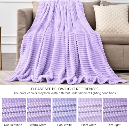 Image of BEDELITE Fleece Throw Blanket for Couch - 3D Ribbed Jacquard Soft and Warm Decorative Fuzzy Blanket - Cozy, Fluffy, Plush Lightweight Pastel Lilac Throw Blankets for Bed, Sofa, 50x60 inches