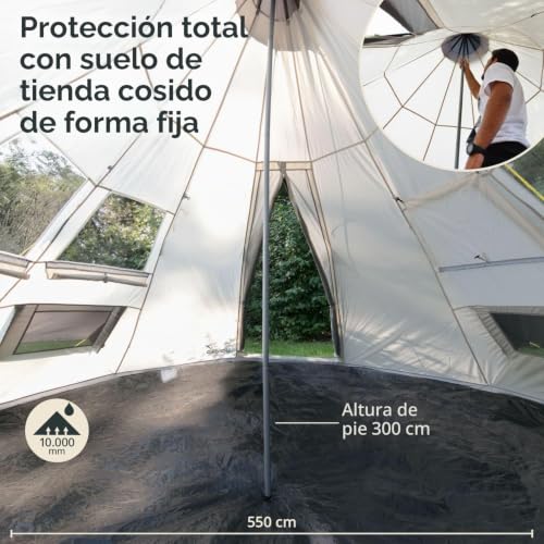 Miniatura 3 de Skandika Tipi Goathi 550 Protect Tienda De Campaña Tipo Tipi Impermeable, Suelo Cosido, Mosquitera, 2,5 M De Altura, 4.000 Mm De Columna De Agua Beige