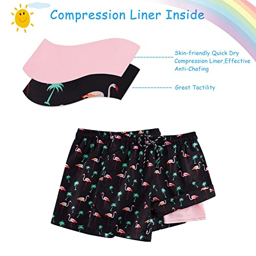 Image of Cozople Toddler Boys Red Flamingo Swim Trunks with Boxer Brief Liner Swim Shorts UPF Anti Chafe Bathing Suits Stretchy Compression Lined Swimsuit for Beach Surfing Swimwear Size 2t