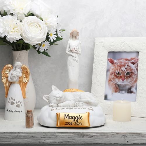 HENTOL Personalisierte Urne Katze, Tierurnen für Katze mit Gravur des Namens, Datums und Zitats Ihres Haustiers, Katzenurnen aus Harz
