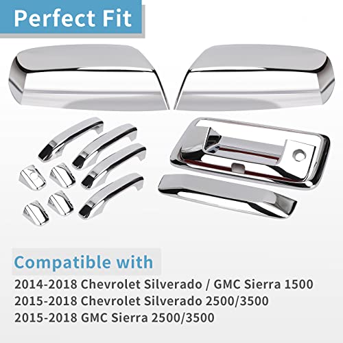 image for Tutor Auto Chrome Door Handles+Top Half Mirror Covers+Tailgate Cover (