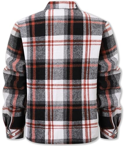 Image of Cromoncent Mens Boys Thick Flannel Shirt Long Sleeve Shirt Jacket Casual Button Down Multi Pockets Shacket