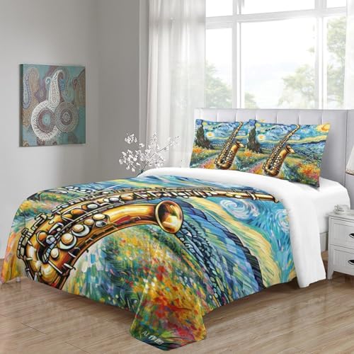 Housse de couette saxophone 3D pour chambre d'ado mélomane Super King - 5