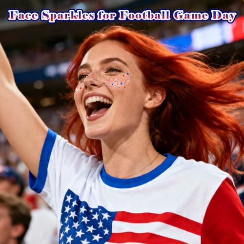 image for Paminify 4th of July Red White Blue Glitter Freckles Face Tattoos, Pat