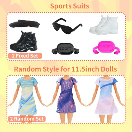 Ubrania i akcesoria dla lalek, 11,5 cala/30 cm, sportowy styl losowy 1 bluza z kapturem 3 odzież sportowa 1 kamizelka 3 spodnie 1 czapka baseballowa 2 trampki 4 sukienki 1 okulary przeciwsłoneczne 2
