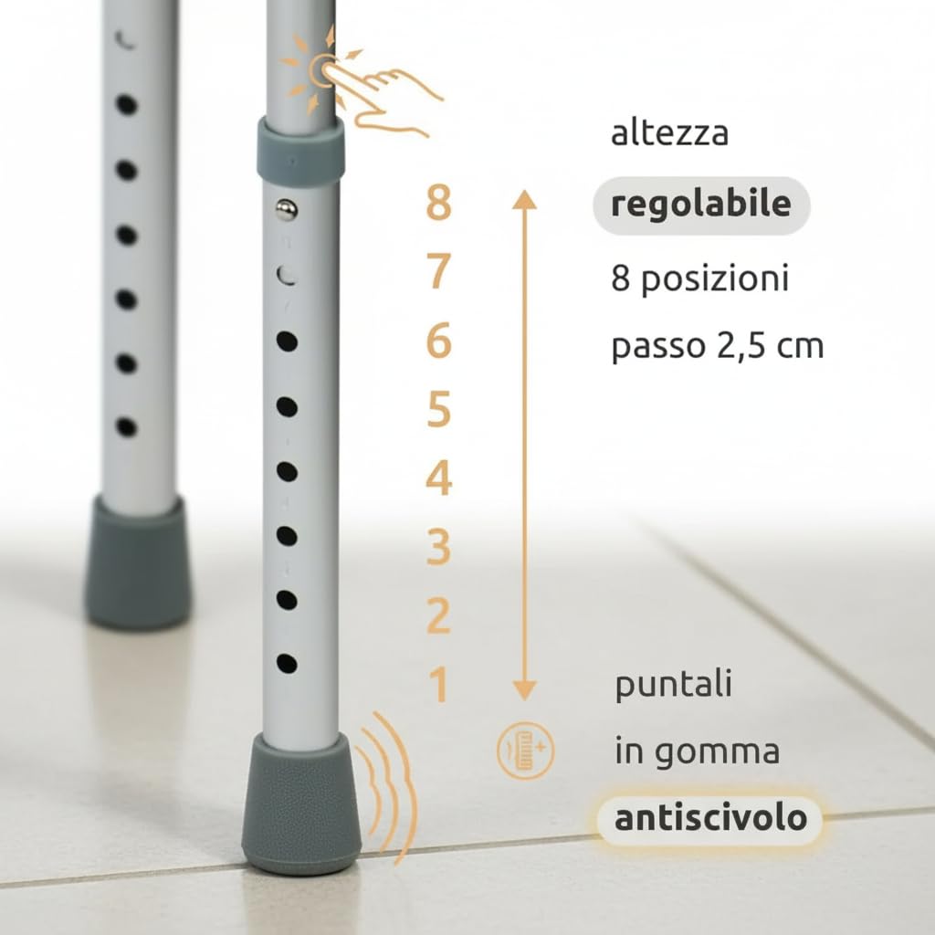 Deambulatore Pieghevole Regolabile in Alluminio con Ruote, per Adulti e Anziani (2 Puntali + 2 Ruote Piroettanti)