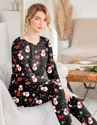 Image of Ekouaer 2 Pack Pajama Sets for Women,Long Sleeve Top With Jogger Pants Lounge Set Sleepwear with Pockets