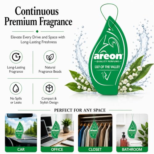 Image of AREON MA33 Hanging Best Car Air Freshener Lily of the Valley Scent, Paper Hanging Ornaments, Long Lasting Scent for Car or Home 12 Pack