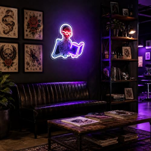 Image of Skeleton Neon Sign for Wall Decor Skull Light Up Sign Hallowmas Led Signs for Room Party Home Wall Decor USB Powered