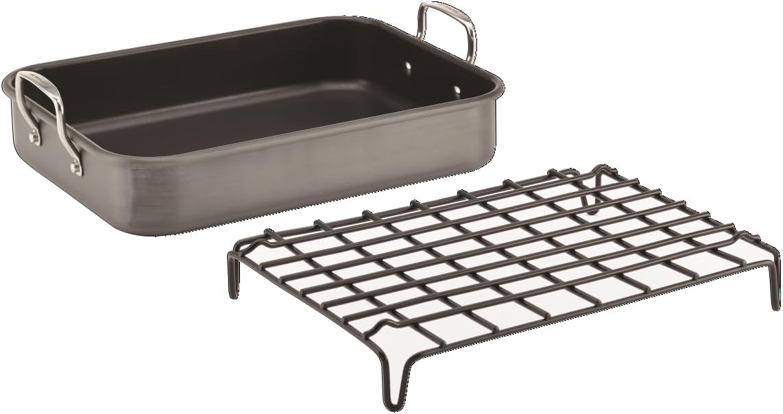 Rachael Ray Brights Hard Anodized Nonstick Roaster / Roasting Pan with Rack - 16 Inch x 12 Inch, Gray