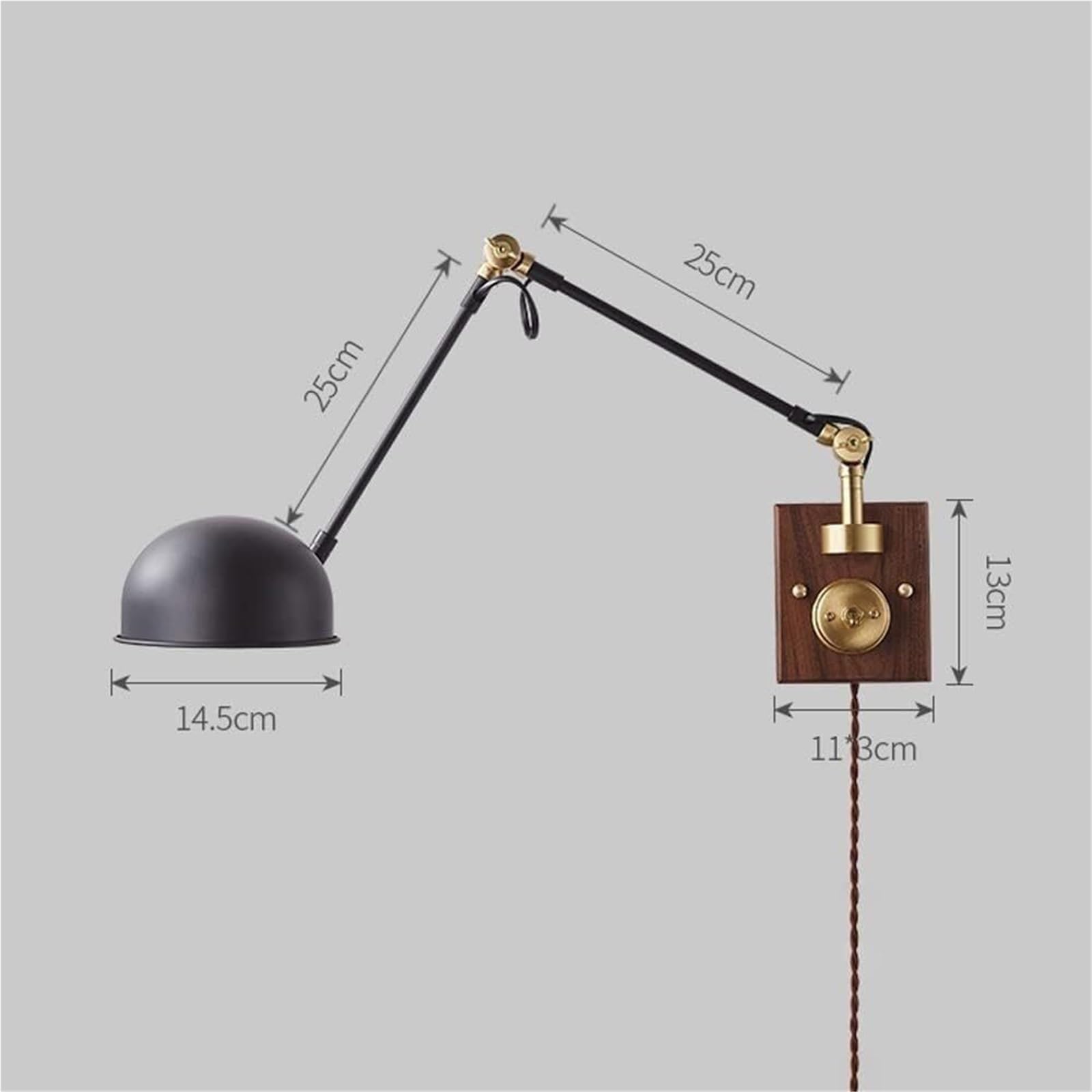Lampada da Parete Industriale in Noce - Applique Girevole Regolabile con Interruttore a bilanciere per Camera da Letto e Arredamento in Stile Rustico