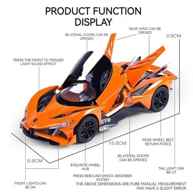 Image of Apollo Project EVO 1:32 Model Car with Box, Zinc Alloy Pull Back Toy car with Sound and Light for Kids Boy Girl Gift [Colors as Per Stock] (Apollo Project EVO 1:32)