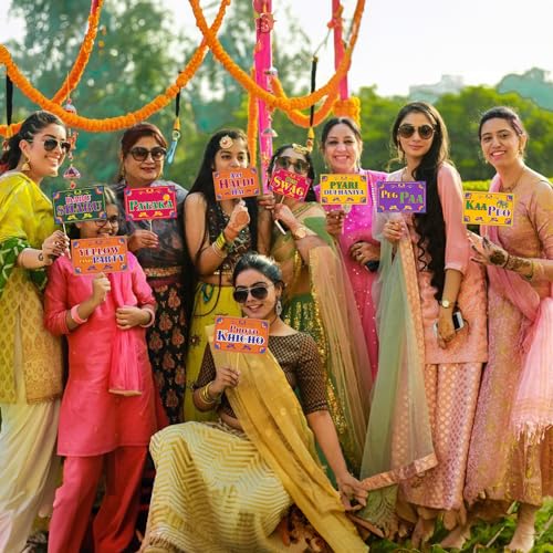 Party Propz Haldi Ceremony Props - 14 Pcs Decoration Set, Mehndi Wedding Props, Haldi & Mehndi Decoration Items