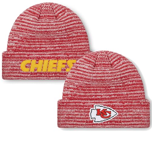 FOCO NFL Unisex-Adult Official Marled Cold Weather Cuffed Knit Beanie in Clear Ball Ornament (US Alpha One Size Kansas City Chiefs)