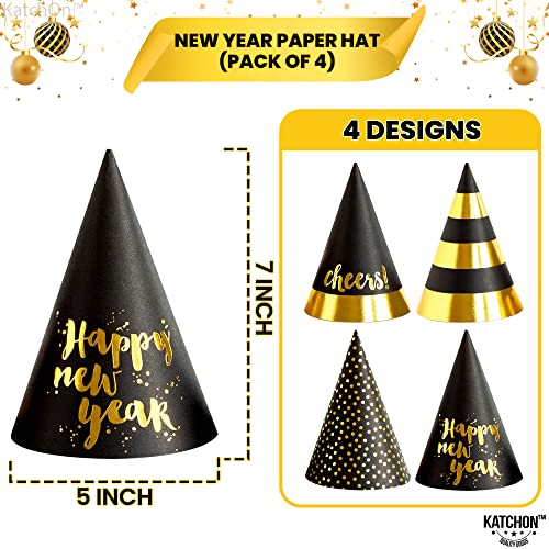 Happy New Years Eve Party Hats - Pack Of 4, Happy New Year Decorations 2023 | Black And Gold New Years Eve Hats, New Years Eve Party Supplies 2023 | Happy New Years Party Hats For Nye Decorations 2023 #TOP3