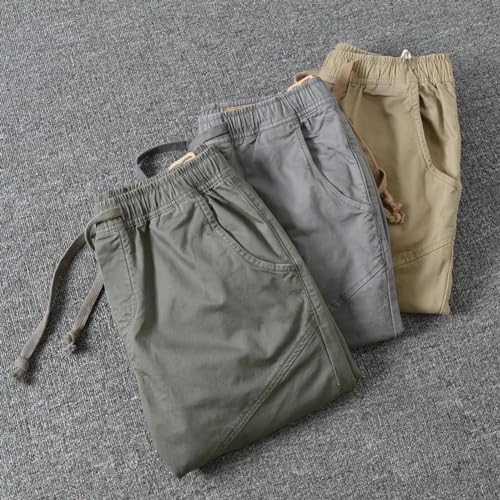 Simple Men Cargo Streetwear Slim Cropped Pants Elastic Waist Male Pants4
