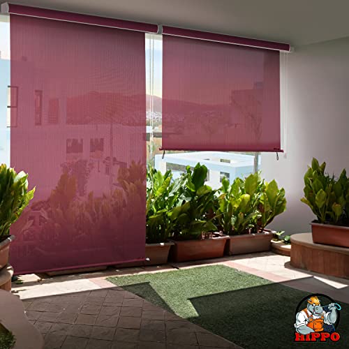 Image of HIPPO 180 GSM HDPE Outdoor Balcony Roller Blind, UV & Dust Protection Corded Roll Up and Down Light Filtering Blinds for Garden (Burgundy, 4FTX9FT)