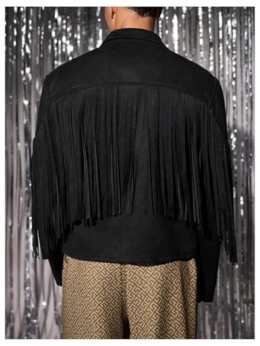 Verdusa Men's Western Fringe Faux Leather Jacket Open Front Cowboy Outerwear2