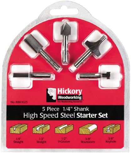 Hickory Woodworking RBK1025 5-Piece High Speed Steel Starter Router Bit Set