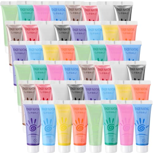Wovnet 48 Pcs Washable Finger Paint for Kids 12 Colors (1 Fl Oz)non Toxic Baby Paint Set for Hand and Feet, Preschool Learning Gifts for Toddlers...