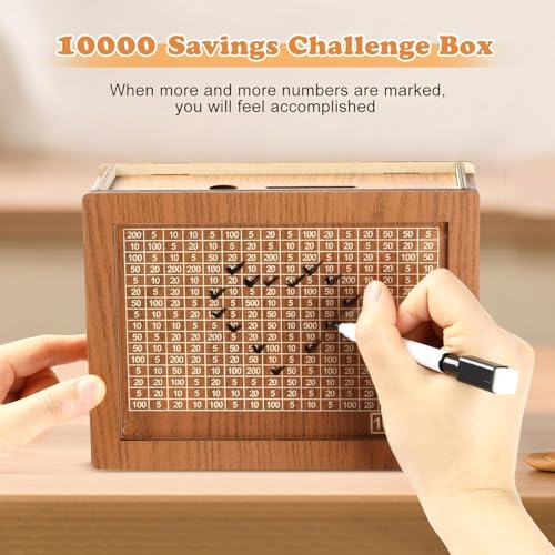Image of ART MAGIC Money Saving Box for Adult 100000 -Money Box, Wooden Money Saving Box,1 Lakh Money Saving Box,Money Collecting Box Adults Kids, Small Amount Big Storage 100000 Savings Money Box,Challenge