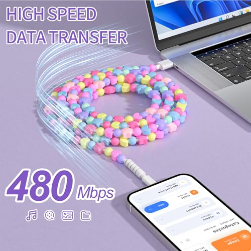 Image of VOFUOE USB C Cable for iPhone 17 Charging Cable Star Beads Charging Cord Extra Long 6.6FT Fast Charging USB A to Type C for Girls Women for iPhone 16 /15, for Galaxy S25, for iPad A16-Colorful