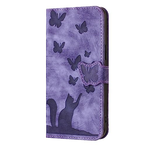 for iPhone SE 2022 Case iPhone SE 2020 Cover iPhone 8/7/6 Case Butterfly Cat Shockproof PU Leather Wallet Phone Case for Girls with Card Holder Folding Stand Magnetic Protect Flip Cover