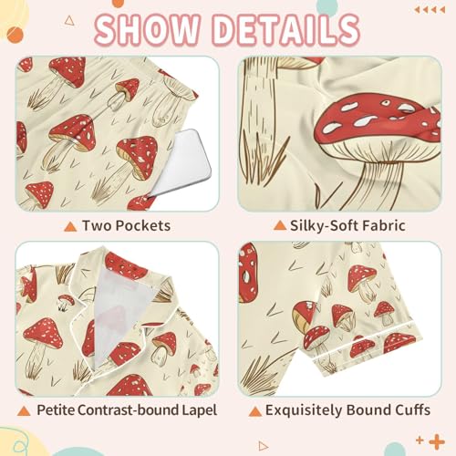 senya Red Mushroom and Grass Z Satin Summer Pajama Sets Silk Short Sleeve Button Down Sleepwear3